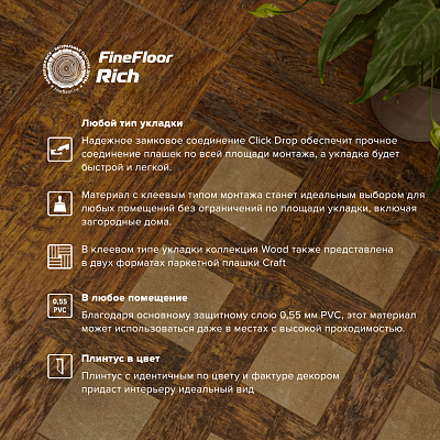 Кварцвиниловая плитка (LVT) Fine Floor FF-RICH Дуб Понца