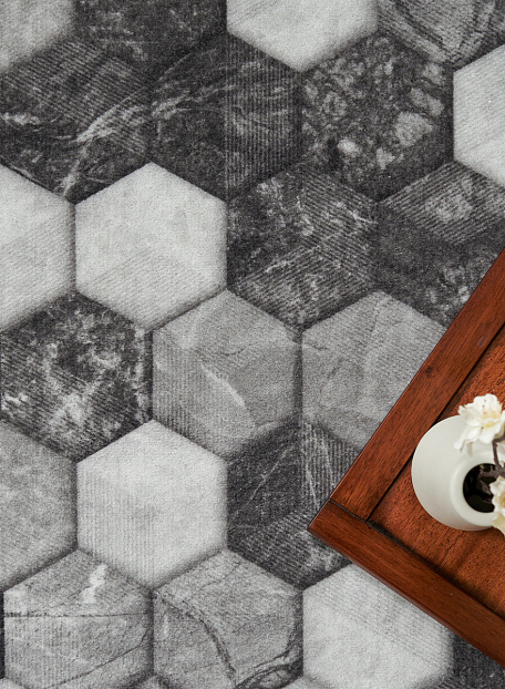 Коврик Icarpet PRINT Соты Мрамор Чёрно-серый 128