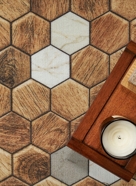 Коврик Icarpet PRINT Соты Дерево с Мрамором 110