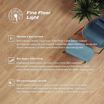 Кварцвиниловая плитка (LVT) Fine Floor FF-LIGHT Дуб Норвик